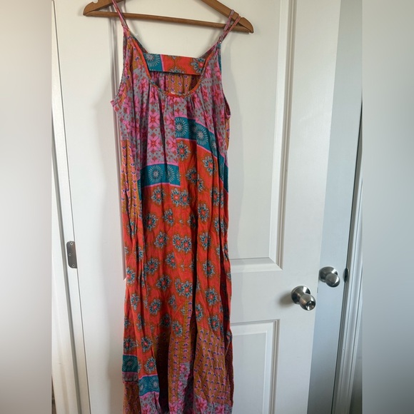 NATURAL LIFE Orange & Pink Patchwork High-Low Sundress - Picture 3 of 4